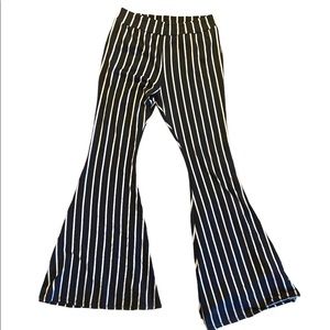 Black and white striped stretchy flares